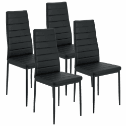 Juskys Esszimmerstühle Loja 4er Set mit Kunstleder Bezug & hoher Rückenlehne - stabiles Stahl Gestell bis 120 kg belastbar - 4 Stühle für Esszimmer & Küche Küchenstühle Esszimmerstuhl Schwarz 4er Set Schwarz