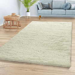 TT Home Teppich Wohnzimmer Hochflor Langflor Weich Soft Modernes Einfarbiges Design, Farbe:Weiß, Größe:80x150 cm 80 x 150 cm Weiß