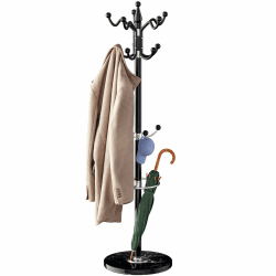 Casaria® Garderobenständer Marmorsockel Metall 14 Haken 360° Drehbar Stabil 37x37x175cm Flur Büro Kleiderständer Kleiderstange Jackenständer Schwarz Schwarz Geschwungen
