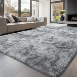 Sour Lemon Hochflor Teppich Grau Teppich Wohnzimmer 200x300 Waschbar Anti-Rutsch Extra Große Teppich Schlafzimmer Flauschige Moderne Teppiche Matte Teppichen für Schlafzimmer Kinderzimmer Krawattenfarbe Hellgrau 200x300cm