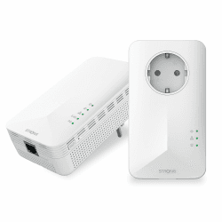STRONG Powerline WiFi 1000 Duo, 1000 Mbit/s, Highspeed WLAN Adapter, bis zu 300 m Reichweite, PowerLAN Set, Internet über Steckdose, WLAN Hotspot Set, Ethernet-Anschluss mit intergrierter Steckdose 1000 Mbits
