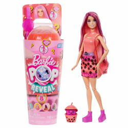 Barbie Pop Reveal Bubble Tea Serie Puppe und Zubehör, duftende Mango-Mochi-Modepuppe mit Haustier, 8 Überraschungen, darunter Farbwechsel, Becher zur Aufbewahrung, HTJ22