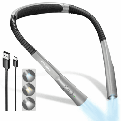 Glocusent Verbesserte LED Hals Leselampe, Buchlampe zum Lesen im Bett, 30-Mmin Timer, 3 Farben & 3 Helligkeiten Einstellbar, Wiederaufladbar & Langlebig, Perfekt zum Lesen, Stricken & Reparieren Grey