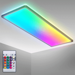 B.K.Licht - LED Deckenlampe mit indirektem Licht, Fernbedienung, buntes RGB+W Licht, LED Panel, LED Deckenleuchte flach, LED Lampe, Wohnzimmerlampe, Schlafzimmerlampe, 58x20x3 cm, Schwarz Rechteckig M Schwarz mit Rgb