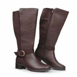 Hawkwell Kniehohe Damen-Stiefel mit extra breitem Waden-Ziehverschluss und seitlichem Reißverschluss 38 EU X-Weit Braun