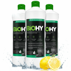 BiOHY Wischroboter Reinigungsmittel für Reinigungsstationen (3 x 1 Liter) | Verlängert die Lebensdauer der Absaugstation | Schaumarmes Bodenreiniger Konzentrat Zitrone 1 l (3er Pack)