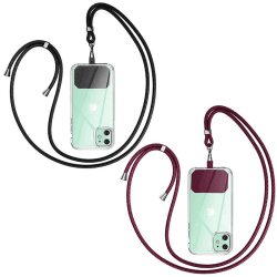 GUMO-LONG Handykette Universal zum Umhängen - Kompatibel mit jedem Handy und Smartphone, Kette zum Umhängen, Hülle mit Kordel, Handyband mit jeder Hülle kombinierbar Schwarz + Weinrot