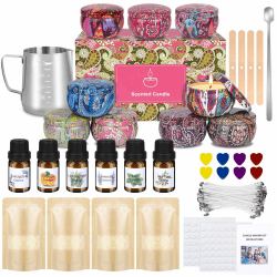 KEARLGMBH Kerzen Selber Machen Set,Kerzen Gießen Set füR Erwachsene AnfäNger Kinder,DIY Duftkerze Geschenke Set,Dochte Aufkleber Und RüHrlöFfel,Diy Set Erwachsene Kinder Kerzenherstellung Kit