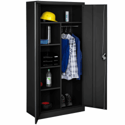 tectake Aktenschrank, Spind Schrank, Mehrzweckschrank, Garderobenschrank mit Kleiderstange, Haushaltsschrank mit 6 Fächern, Aktenschrank abschließbar, ink. Einlegeböden,180x80x40cm – schwarz 180 x 80 x 40cm Schwarz