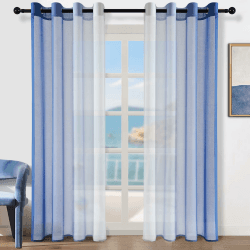 Topfinel Vorhänge mit Ösen Gardinen Farbverlauf Blau Vorhang Transparent Ösenvorhang 2er Set 260 cm Hoch Gardine Schlaufenschal 140 cm Breit Deko für Kinderzimmer Wohnzimmer Schlafzimmer H260 x B140 cm (2er Pack) Blau
