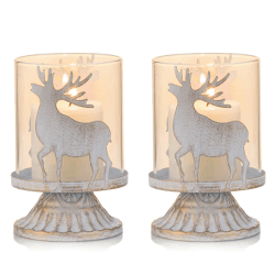 Sziqiqi Kerzenhalter Weihnachtsdeko Innen Tisch: Windlichter 2er Set Hirsch Kerzenständer Metall Vintage für Weihnachten Deko Tisch Wohnzimmer Weiß Weiß Hirsch × 2