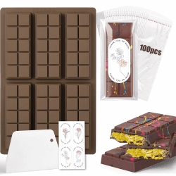Diaxilu Schokoladenform Silikon, 6 Tafeln Tief Schokoladentafel Silikonform mit Schaber und Tasche und Aufkleber, Dubai Schokolade Form für Schokolade Praline Süßigkeiten - BPA-frei (Quadrat) Schokoladenform Silikon 2
