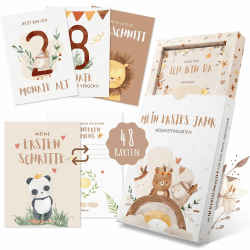 EULENTALER® Meilensteinkarten Baby I Boho I Von Pädagogen gestaltet I Mit süßen handgemalten Illustrationen I Meilenstein Karten I Geschenk zur Geburt I Mein erstes Jahr I 48 Karten Inkl. Geschenkbox Mein 1. Jahr - Boho