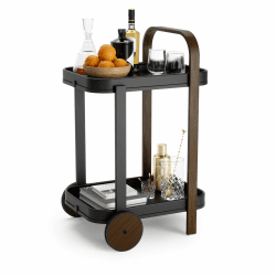 Umbra Bellwood Barwagen, Servierwagen und Beistelltisch mit 2 Etagen und herausnehmbaren Metall Tabletts, Schwarz/Walnuss