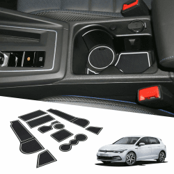 BIXUAN Golf8 2024 kompatibel mit VW Golf 8 Mk8 2020-2023 2024 Antirutschmatten Mittelkonsole Armlehne Gummimatten,Getränkehalter Matte Bedienungslanze rutschfeste Türnaht 10 Matten Weiß