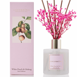 COCORRÍNA Raumduft Reed Diffuser mit 8 Duftstäbchen 200ml- Weißer Pfirsich& Oolong, Natürlich, Langanhaltend, Home Duft ätherisches Öl Reed Diffusor für Badezimmer Regal Dekoration