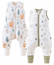 Chilsuessy 2er Pack Baby Schlafsack mit Beinen 1.5 Tog Schlafsack 100% Baumwolle Ganzjahres Schlafsack mit Füßen Babyschlafsack Kinder, 1.5 Tog Eichhörnchen + Waldbär, 90cm/Baby Höhe 95-105cm 90cm/Baby Höhe 95-105cm 1.5 Tog Eichhörnchen + Waldbär