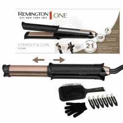 Remington ONE Glätteisen & Lockenstab [2in1 Multistyler] Glätt-/Lockenmodus mit zuschaltbarer beheizter Außenfläche (inkl. Bürste, Klammern, Handschuh, 150-230° digitales Display) Haarglätter S6078 Multistyler: Glätteisen & Lockenstab