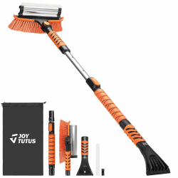 JOYTUTUS Eiskratzer Auto mit Besen 5 in1, 105CM Lang Ausziehbare Auto Schneebesen mit Eiskratezer, 270° Verstellbare Auto Schneebürste, Eiskratzer Teleskop für Auto SUV Truck LKW,Fenster,Boden Orange