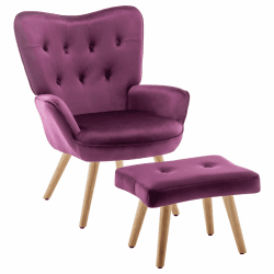 HollyHOME Sessel mit Hocker Sessel Wohnzimmer Relaxsessel, Lesesessel Samtstoff Akzent Stuhl mit Fußschemel Loungestuhl, Lesestuhl für Schlafzimmer, Lila Lila sessel