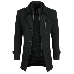 YOUTHUP Herren Wintermantel Wolle Winter Kurzmantel Mittellang Wollmantel Kurz Winterjacke für Business Freizeit XXL Schwarz-Dick