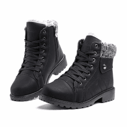 Hitmars Winterstiefel Damen Gefüttert Winterschuhe Stiefeletten Warm Winter Stiefel Kurzschaft Schneestiefel Boots Frauen Wandern Schwarz Braun Grau Pink 36-43 EU 42 EU 3 Schwarz Schwarz