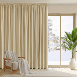 PONY DANCE Wohnzimmer Vorhänge mit Kräuselband Thermo Vorhang Beige Blickdicht 1er Set Verdunklungsgardine mit Kräuselband für Schienensystem Extra Breite Gardinen, H 245 x B 300 cm, Biscotti Beige H245 x B300 cm (1er Pack) Biscotti Beige