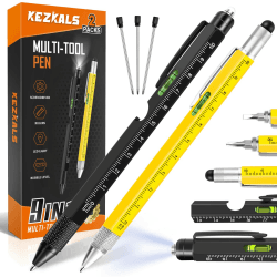 KEZKALS Geschenke für Männer, Weihnachtsgeschenke für Männer, 2pack-9 IN 1 Kugelschreiber, Geburtstagsgeschenk Gadgets für Männer, Lustige Kleine Geschenke für Männer Weihnachten Valentinstag Gelb