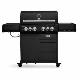 BURNHARD Big Earl Black 4-Brenner Gasgrill Edelstahl inkl. Heckbrenner, mit Gusseisen Grillrost & inkl. Stabiler Abdeckhaube, Seitenkochfeld mit Infrarot Keramikbrenner 4-Brenner Big EARL Black