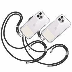 TBOC 2X Band Handykette Schlüsselband Kette Handyschnur [Schwarz] Zum Aufhängen Nacken Umhängen Universal für Handy mit [Weiß Ice] Pad Handy band Patch Karabiner Handy Lanyard Schlüsselbänder
