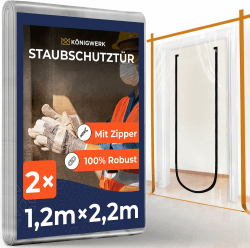 Königwerk 2x Staubschutztür mit Reißverschluss 1,1x2,2m [Extra Stark] - Inkl. Abdeckfolie - Ideal als Staubschutzwand, Baustellentür, Schmutzschleuse 2er Set