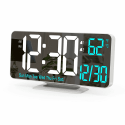 KOSUMOSU Digitale LED-Uhren für Schlafzimmer, 6,7 Zoll, weiße Weckeruhr, digitaler wecker digital, Dimmfunktion, 12/24 Stunden, Datum, Wochentag, Temperatur, Tischuhr, LED-Uhr für Nachttisch Weiß (Weiß+blaue Ziffern)
