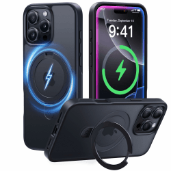 CASEKOO MagicStand Speziell für iPhone 16 Pro Hülle mit MagSafe [Unsichtbarer Ständer] [Militärschutz] [25W Schnellladung] Stoßfest Schutzhülle Dünn Griffig Case Matt Handyhülle - Edel Schwarz für iPhone 16 Pro 6,3'' Schwarz