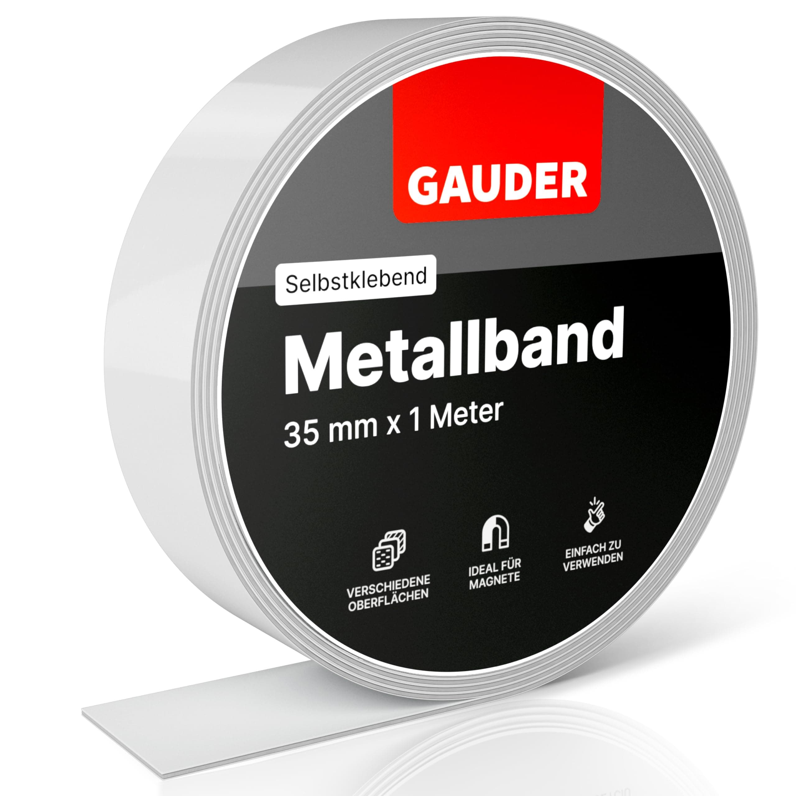 GAUDER Metallband selbstklebend I Ideal für Tonies®-Figuren & -Regale I Ferroband I Magnetband für Magnete I Eisenband I Stahlband (1m) 1 Meter