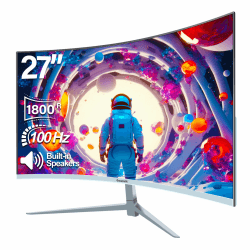 Gawfolk Curved Monitor 27 Zoll 100Hz mit Lautsprecher, 1800R Gebogen PC Bildschirm FHD 1080P, Weiß Computerbildschirm mit Eye Care Technologie HDMI VGA, unterstützt VESA 27 Zoll FHD 100Hz Monitor Weiß