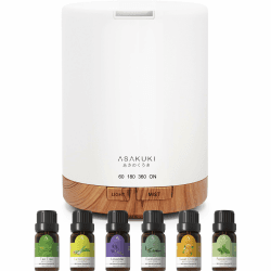 ASAKUKI 300ML Aroma Diffuser mit 6 * 10ML Ätherische Öle Set, Ätherische Öl Diffuser,Ultraschall-Luftbefeuchter für Home Office, 15 Farbe LED mit 4 Timer Einstellung Mit Ölen