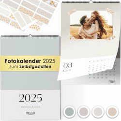 Fotokalender 2025 zum Selbstgestalten - Bastelkalender 2025 mit Stickern - Wandkalender 2025 - Kalender Selbst Gestalten 2025 - DIY Kalender 2025 mit Ferienübersicht - DIN A4 Kalender WC007_25_pastel Pastel Blau