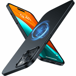 TORRAS Dr. Ultra Dünn 2024 Neu für iPhone 15 Hülle für MagSafe [TOP Magnetkraft] Samtiger Griff & Elegantes Aussehen Handyhülle iPhone 15 Case Extrem Stoßfest Kratzfest Hülle iPhone 15 Schwarz Schwarz iPhone 15