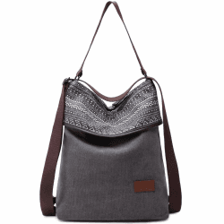 Travistar Damen Canvas Schultertasche Rucksack Groß Handtasche Vintage Damen umhängetasche Anti Diebstahl Tasche Damen Hobo Tasche für Alltag Büro Schule Ausflug Einkauf L Gedrucktt Grau