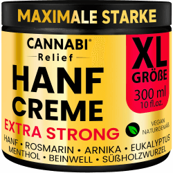 HANF CREME EXTRA STARK 300ml | Gelenk & Muskel Premium Ultra Konzentrierte Natur Gel | Nacken Schultern Ellbogen Rücken Hüften Knie Handgelenke Hände Füße Knöchel | Hanföl Kampfer Menthol Rosmarin 300 ml