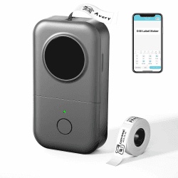 Phomemo D30 Etikettendrucker,Bluetooth Etikettiergerät Mini Beschriftungsgerät Selbstklebend,Tragbarer Thermo Etikettiergeraet Kabelloser Label Printer für zu Hause, im Büro und in der Schule - Grau Drucker + 1 Etikettenrolle Grau