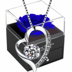 SWEETIME Infinity Rosen Blaue Rosen Geschenkbox mit 925er Sterling Silber Damen Halskette,Ewige Rose mit Silberkette,Rosebox für Frauen am Valentinstag,Muttertag,Hochzeitstag,Geburtstag. Dunkelblau Rose