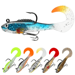 TRUSCEND Gummifische Angelköder für Forelle Zander & Barsch, Kunstköder Angelausrüstung Gummiköder Angelsets Jigs Head mit BKK/VMC Haken, Angelgeschenke für Männer,Angelköder für Süß- und Salzwasser D-6.5cm-5g