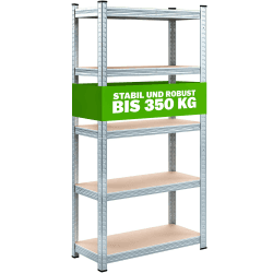Monzana® Schwerlastregal 170x75x30cm 350kg 5 MDF-Platten Regal Lagerregal Kellerregal Steckregal Werkstattregal 170 x 75 x 30 cm - 5 Platten Silber