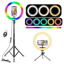 12-Zoll RGB Ringlicht mit Stativ Handy, Selfie Ringlicht mit Fernbedienung, 15 RGB-Modi und 10 Helligkeiten, Tisch LED Ring Light für YouTube, Selfie, Makeup, Fotografie 12 Zoll