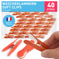 culiclean Wäscheklammern stabil ohne Abdruck Soft Clips 40 Stück Coral weiß robuste Kunststoff Kluppen Soft Grip ideal zum Aufhängen von Wäsche Hosen T Shirts Unterwäsche Socken 40 Stück Coral-weiss 40 Stück