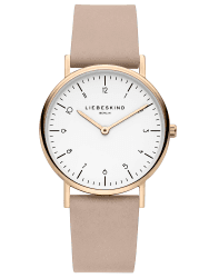 Liebeskind Damen Analog Quarz Armbanduhr mit Lederarmband Beige-rosé