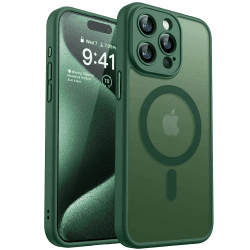 CANSHN 2024 Neu für iPhone 15 Pro Hülle mit Kameraschutz für Magsafe (TOP Militärschutz & Magnetkraft) Extrem Haltbarkeit Hülle iPhone 15 Pro Case Stoßfest, Dunkelgrün iPhone 15 Pro Dunkelgrün