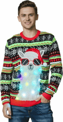 OFF THE RACK Unisex Herren Damen Weihnactspullover Lustig LED Leuchtende Ugly Christmas Sweater Strickpullis für Weihnachten XL Mr Llama Lover