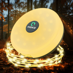 MoKo Camping Lichterkette Aufrollbar, 3-in-1 Tragbare Wiederaufladbare LED Lichterkette mit 8 Beleuchtungsmodi, Wasserdichte Campinglampe Taschenlampe für Zelt Camping Hof Dekoration (10M) Weiß